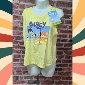 Bluey Family Beach Tank Top Large Sleeveless Lemon Yellow Cotton Relaxed Fit NEW